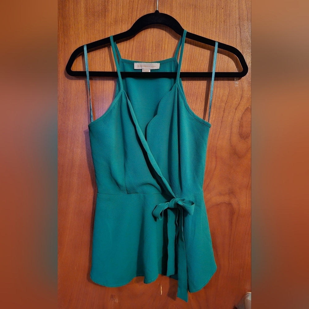 Monteau Los Angeles Teal Wrap Peplum Top | Tie Waist - Size Large